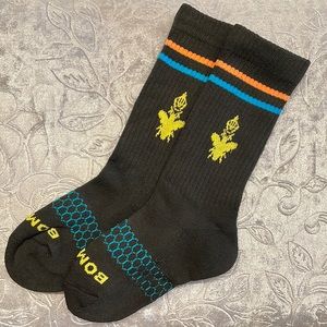 NWT BOMBAS Calf Socks Black with blue and orange stripe Size XS Unisex